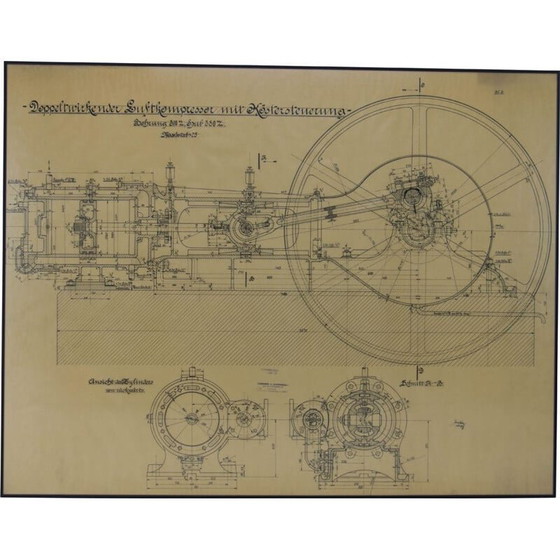 Image 1 of Original technical vintage drawing of an air compressor, 1925