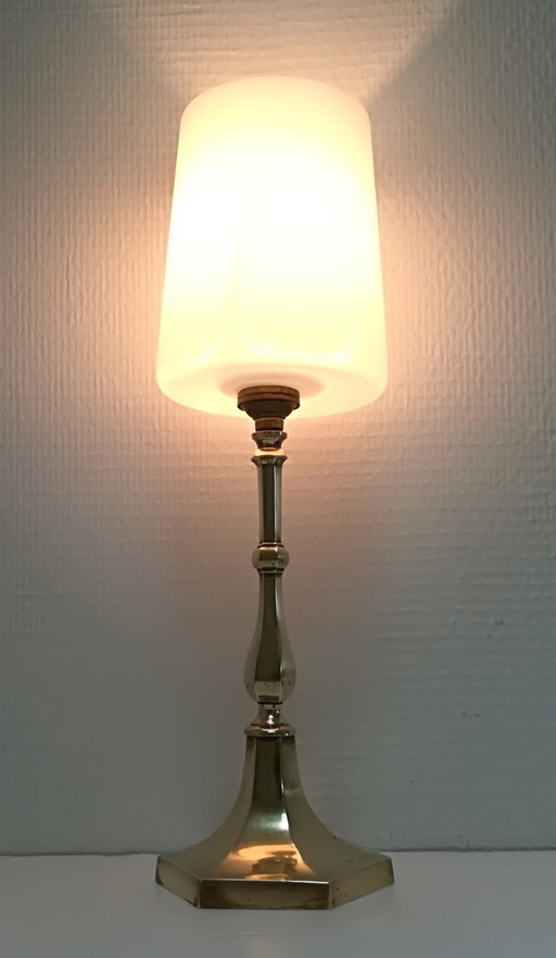 lampe laiton verre opalin années 60
