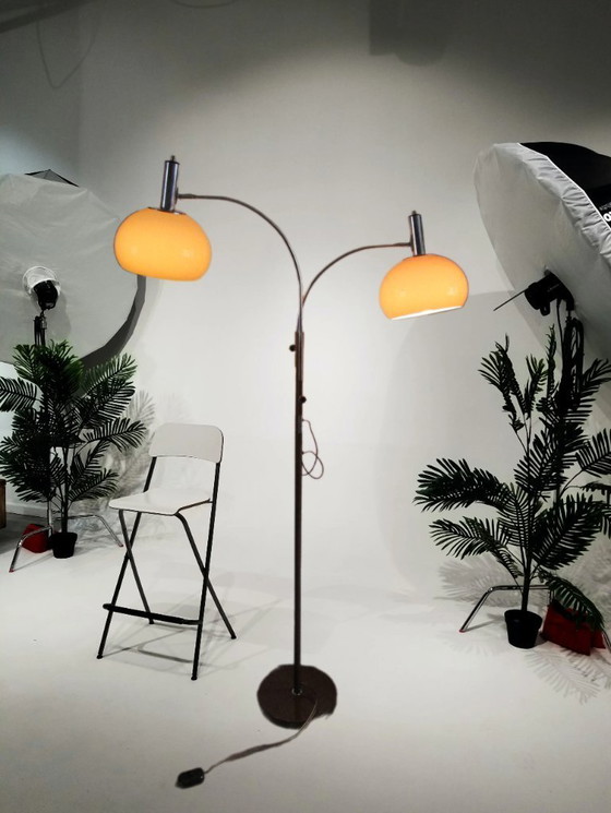Image 1 of Dijkstra - Zeldzaam model - Space Age Design / MCM Vloerlamp met twee kappen
