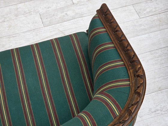 Image 1 of Anni '50, divano danese a 2 posti, lana per mobili verde, legno di quercia.