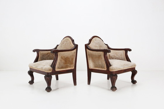 Image 1 of Ensemble de fauteuils Empire en bois d'acajou massif et peau de mouton, France 1820s