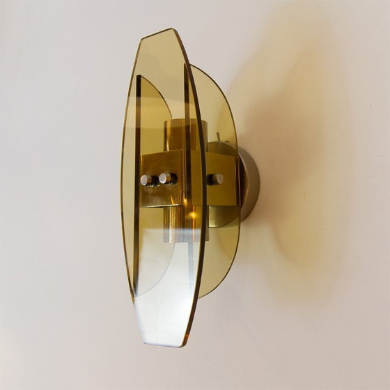 Image 1 of Paar bernsteinfarbene Murnao-Glas-Wandleuchten von Veca, 1970er Jahre