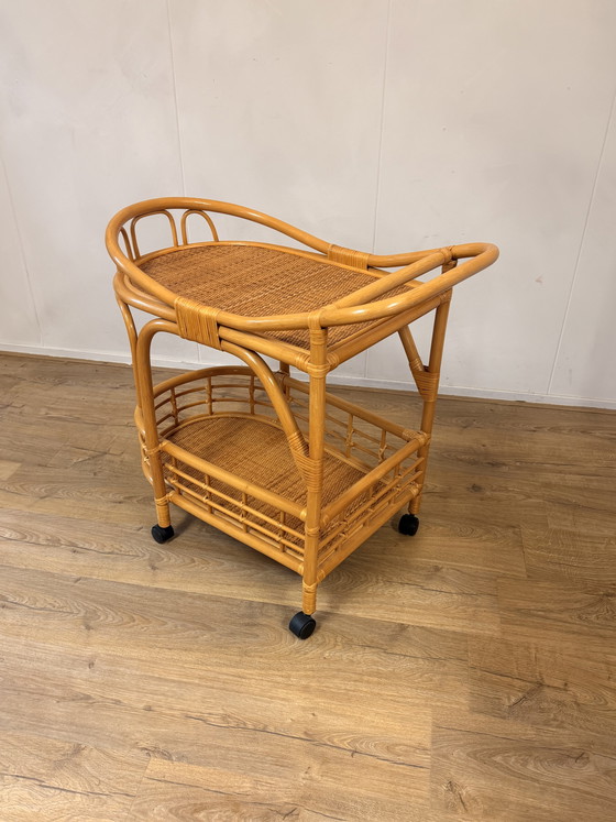 Image 1 of Vintage rotan bamboe serveerwagen/trolley