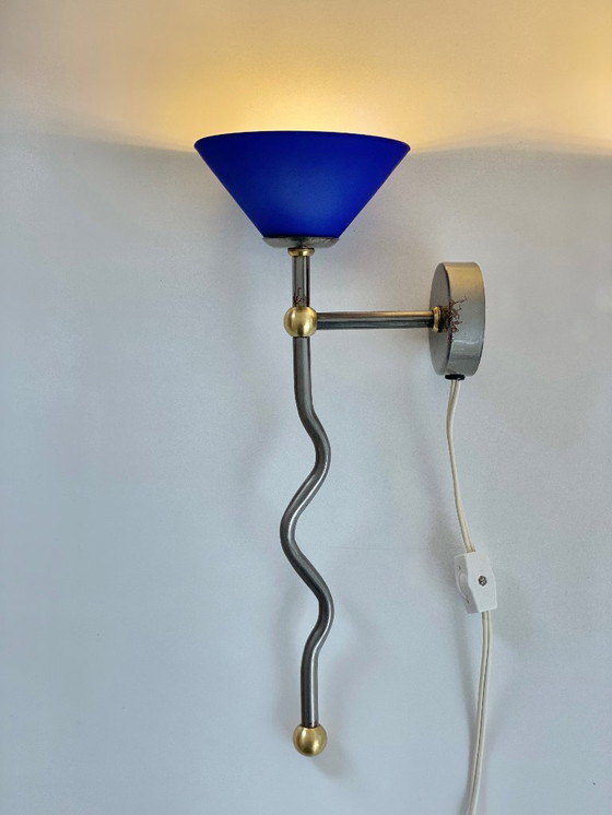 Image 1 of 2x vintage design LAMPS Belid blue PostModern 80s 90s retro