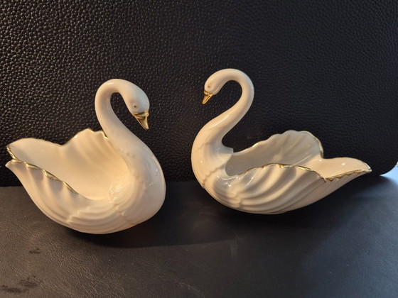 Image 1 of 2 kleine Schwäne - Porzellanfiguren - Lenox USA, mit Goldrand