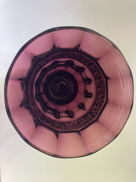 Image 1 of Amethyst Vase Art Decó mit vergoldetem Fries von Walther-Glas