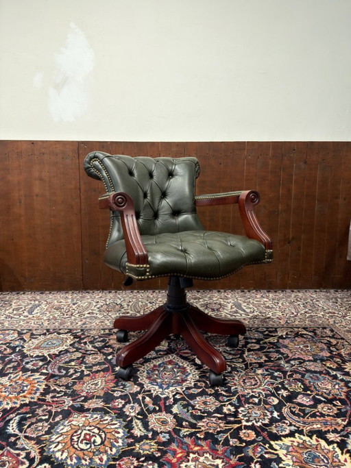 Silla de oficina Chesterfield inglesa verde
