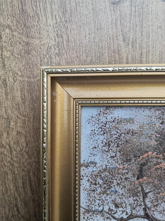 Image 1 of Vintage oil on canvas by Irène Cafieri - "Riverbank in Autumn" (44 x 54 cm)