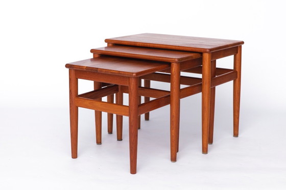 Image 1 of Set of 3 Teak Nesting Tables – 1970s Danish Mid-Century Modern Design, Vintage Side Tables, Scandinavian Teak Furniture