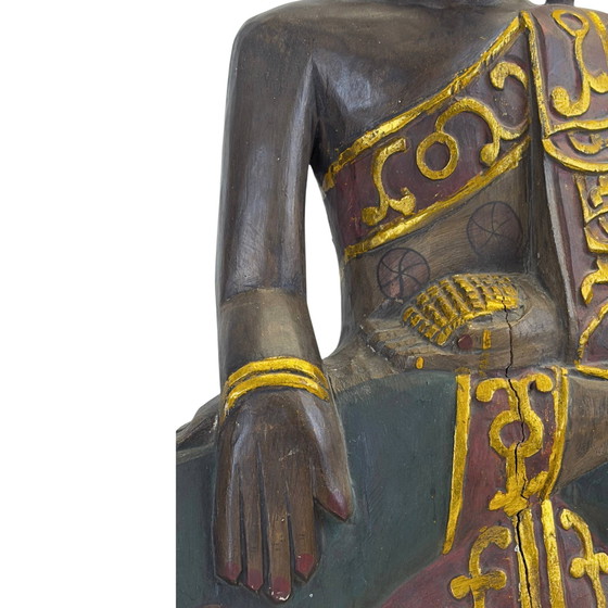 Monumental Vintage Balinese Hand-Carved Wooden Jina Buddha – Monolithic Hardwood (60.5 cm / 7.1 kg) (photo 10 of 11)