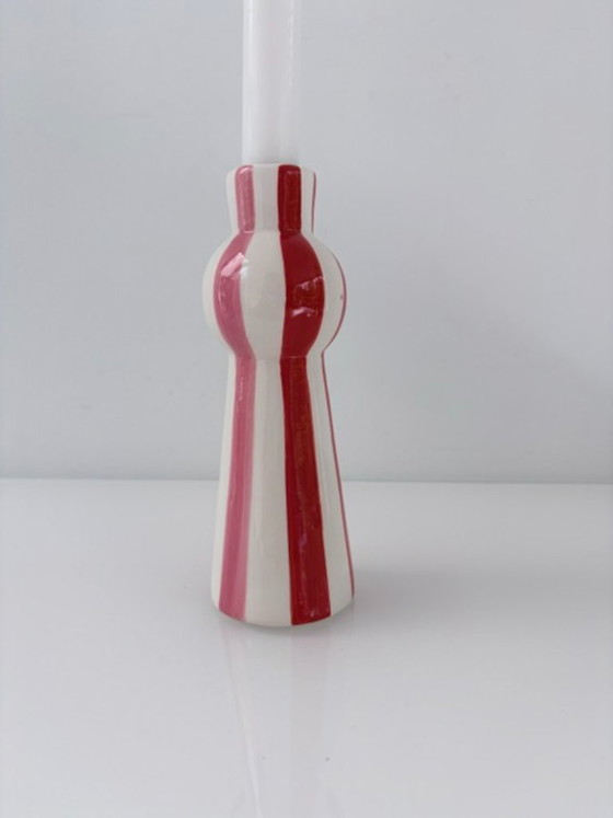 Portacandele Dipinto a Mano a Strisce Rosso-Rosa-Bianco – Ceramic (photo 2 of 9)
