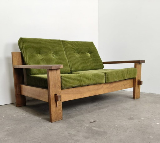 Brutalist oak bench