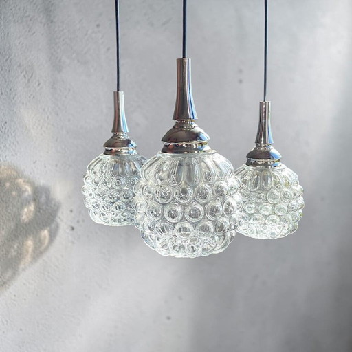 Lampadario a cascata in vetro a bolle a tre luci in stile moderno di metà secolo – Hustadt Leuchten, kroonluchters, Glass