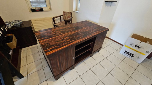 Scrivania Art Déco indipendente con sedia, ebano Makassar