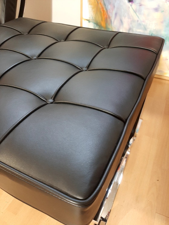 Image 1 of Knoll Set Barcelona New-Never Used Black Leather Design by Ludwig Mies Van Der Rohe and Lilly Reich (1929)