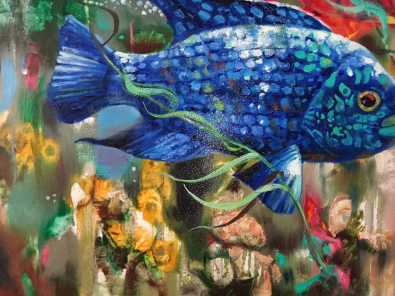 Peinture à l'huile originale Expressionnisme abstrait Monde sous-marin Poisson – Peintures et dessins, Canvas (photo 7 of 8)