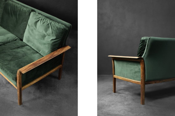 Image 1 of Canapé et Chaise Vintage en Palissandre et Velours Vert Bouteille par Knut Sæter pour Vatne Møbler, Norvège, 1960s, Set de 2