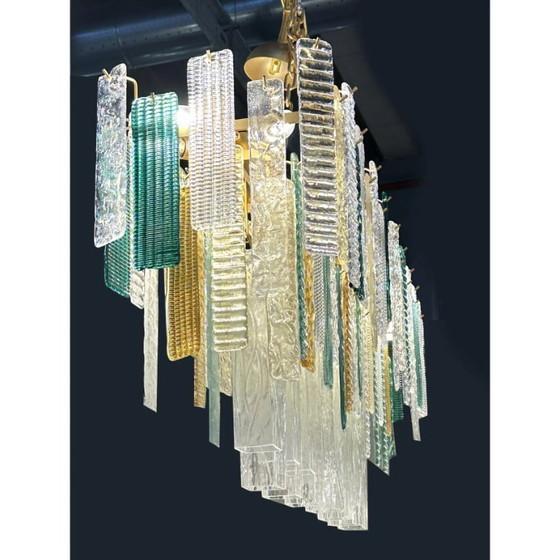 Image 1 of Large Italian Murano Glass “Listelli” Chandelier with Rectangular Strip Design – Simoeng