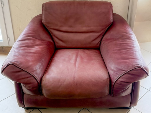 2 fauteuils Roche Bobois modèle ST ANDREW en cuir cerise avec Tetière