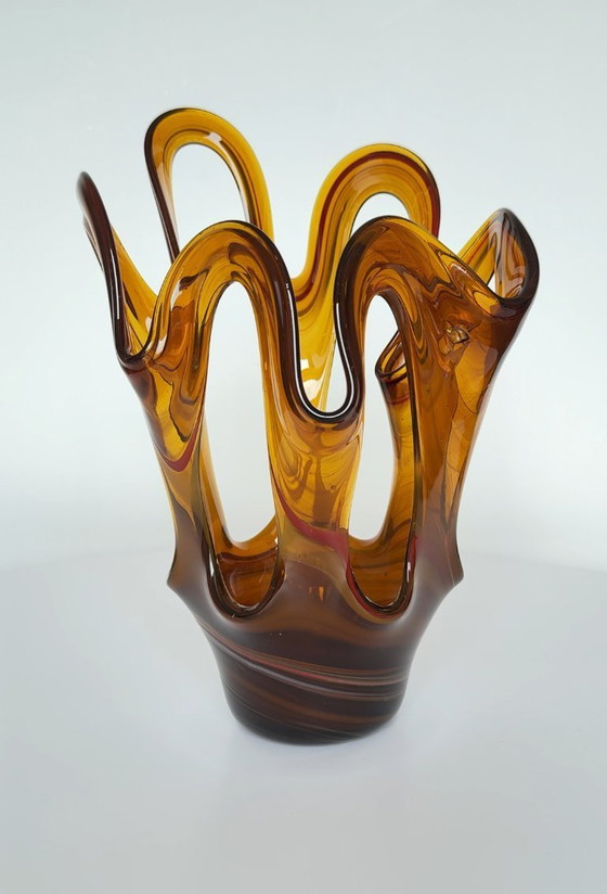 Image 1 of Vaso in vetro vintage soffiato a mano anni '70, Makora di Huta Szkła Krosno