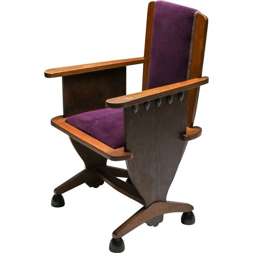 Poltrona insolita da scuola vintage con velluto viola, Amsterdam, anni '30