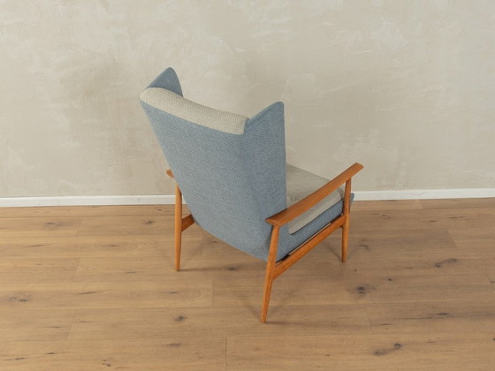 Image 1 of 1950s wingback armchair in two-tone look, cherry wood, newly upholstered