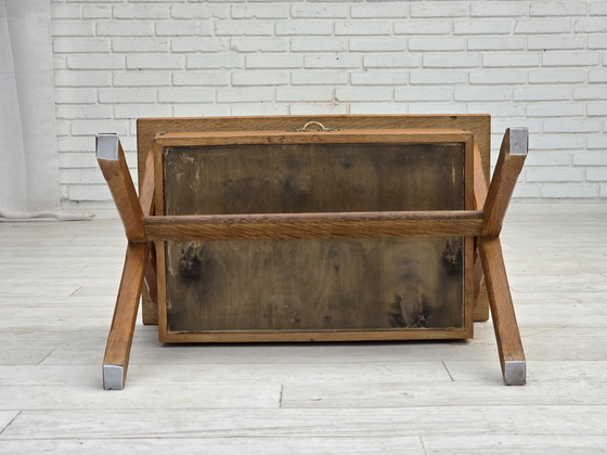 Image 1 of 1970s, Scandinavian side table with drawer, solid oak wood, teak wood.