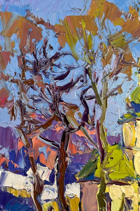 Image 1 of Original Oil Painting Day Church Landscape Spring in every breath