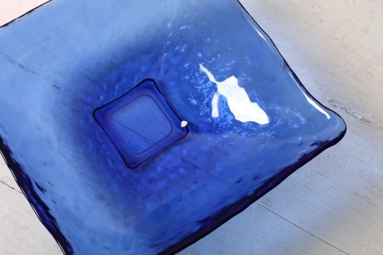 Image 1 of Mid-Century Cobalt Blue Glass Bowl / Italian Pressed Glass Fruit Bowl, 1970s