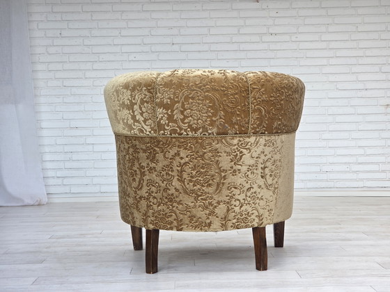 Image 1 of 1960s Danish Vintage Armchair, Green Furniture Velour, Ash Wood Legs