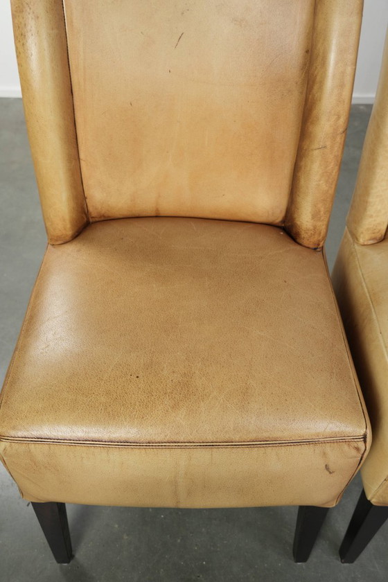 Image 1 of 4 x Luxury Cowhide Leather Dining Chairs With A Beautiful Light Color And A High Back