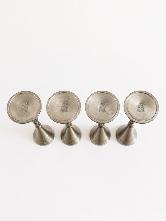 Image 1 of Exclusivo juego de 4 copas de peltre estilo Art Déco de Just Andersen (Monograma KL / LK).