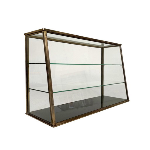 Glas-Thekenvitrine mit Messingrahmen und Glasböden, 1930er Jahre