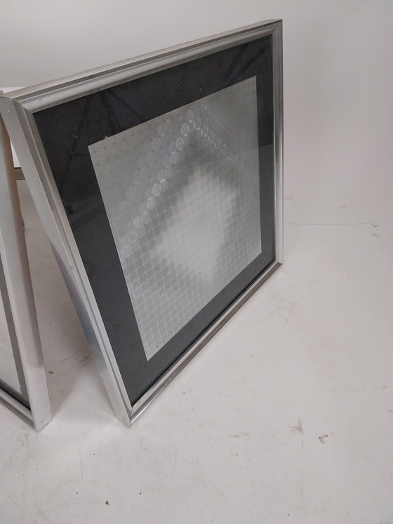 Image 1 of 1x set of 2 silver-colored op art artworks by Barbara Lüdinghausen 1970s/80s