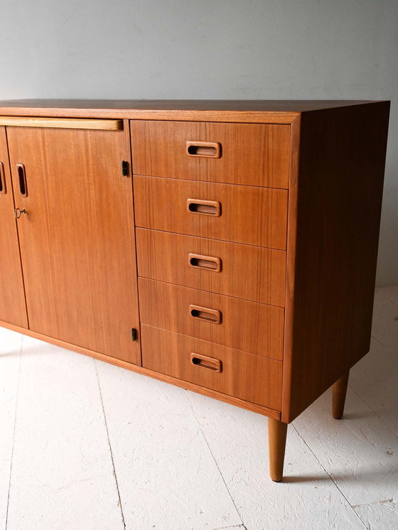 Image 1 of Scandinavian Teak Sideboard with Drawers and Hidden Desk