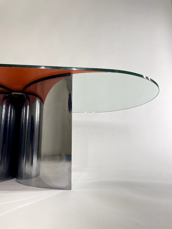 Image 1 of Jorn Couchtisch aus verchromtem Stahl und versilbertem Kristall Mod. 3102 von Giuseppe Raimondi für Cristal Art, Italien, 1970er