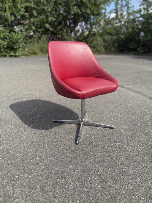 1970s Space Age Chrome Red Swivel Lounge Chair