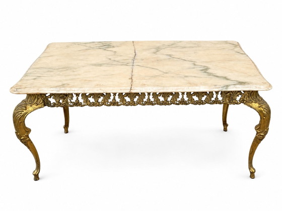 Louis XV style gilt bronze coffee table with white marble top (photo 2 of 7)