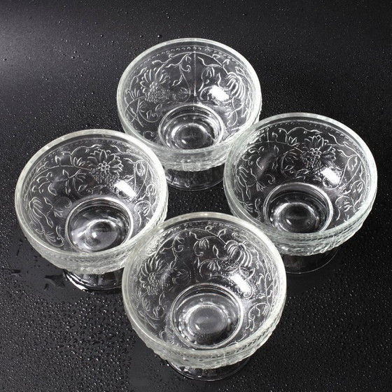 Image 1 of Set of 4 Mid-Century Pressed Glass Dessert Bowls Cibulak by Pavel Panek / 1977