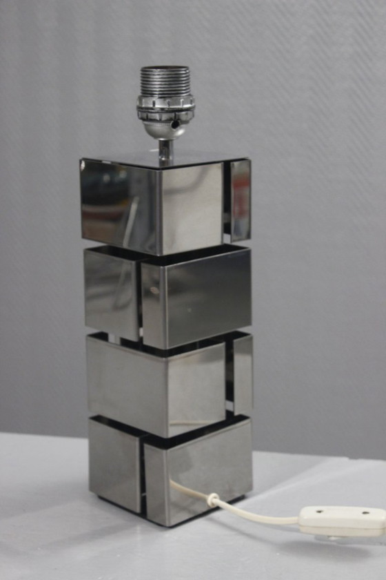 Image 1 of Curtis Jere - Vintage lampvoet met "gebouw"-design, verchroomd staal, jaren 70