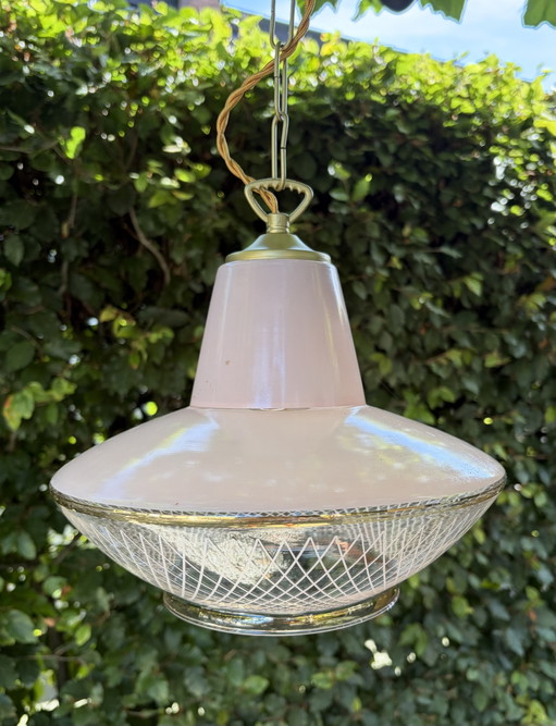 Vintage-Glaspendellampe aus den fünfziger Jahren. – hanglampen, Metal