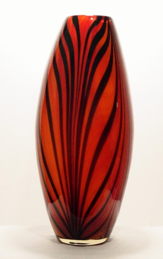 Image 1 of Impressive Large Vintage Art Glass Vase (34 cm) - Flame / Tiger Pattern