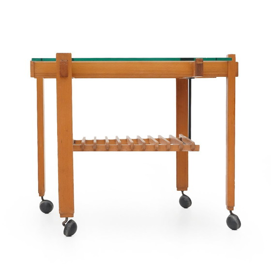 Image 1 of Wooden and glass coffee table with wheels, 1960s