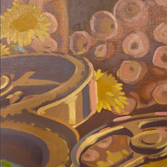 Image 1 of Zahnräder und Oktopus, Öl auf Leinwand, 100 x 70 cm, Sandra Kolondam