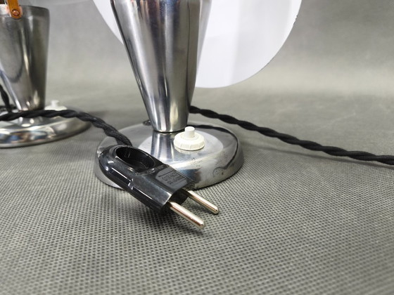 Image 1 of Pair Bauhaus Chrome Adjustable Table Lamps, 1930s Czechoslovakia