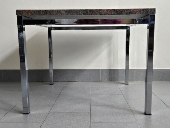 Image 1 of Vintage 1970s Side Coffee Table, Pink Granite & Chrome Steel, DLG Florence Knoll