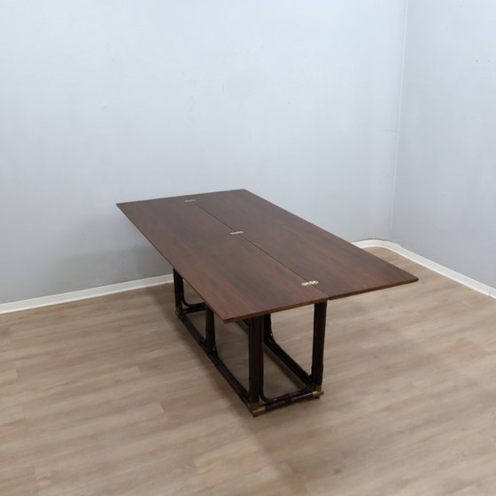 Tavolo da pranzo consolle convertibile McGuire in rattan e rovere anni '70 – Console, Wood (photo 5 of 15)