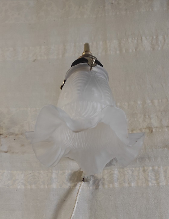 Image 1 of Applique Col De Cygne En Laiton, Porcelaine Et Verre - Mid. XXème