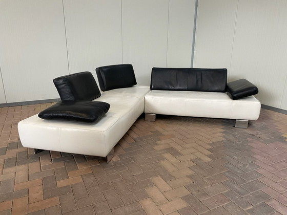 Image 1 of Montel White Real Leather Corner Sofa + Stool
