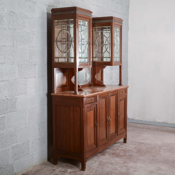 Buffet deux pièces avec miroir et 2 tiroirs – Vaisseliers, Art Nouveau (photo 6 of 18)